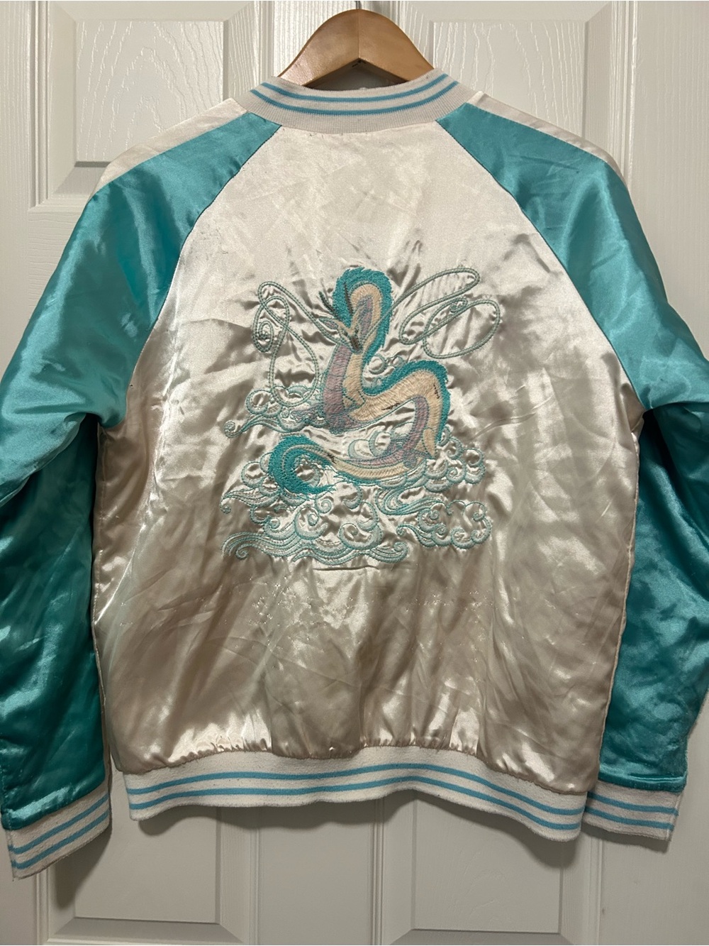 2001 Spirited Away Souvenir Jacket Womens L Haku Embroidered Satin Studio Ghibli